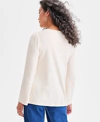 Style & Co Women's Cotton Sequined-Trim Long-Sleeve Top, Macy's Exclusive