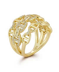 Rachel Zoe 14K Gold Plated Sterling Silver Triple Row Pave Mariner Link Ring