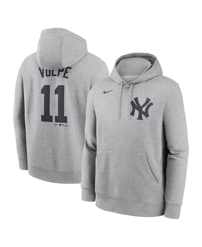 Nike Men's Anthony Volpe Heather Gray New York Yankees Player Name Number Club Fleece Pullover Hoodie