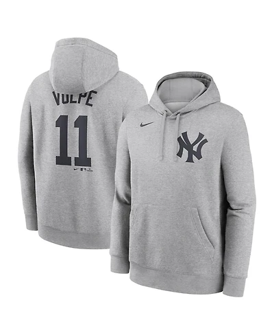 Nike Men's Anthony Volpe Heather Gray New York Yankees Player Name Number Club Fleece Pullover Hoodie