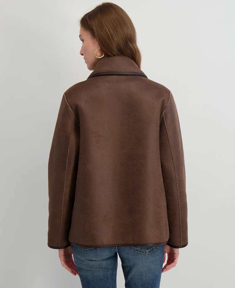 Tahari Women's Reversible Faux-Shearling Button-Front Coat