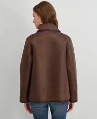 Tahari Women's Reversible Faux-Shearling Button-Front Coat