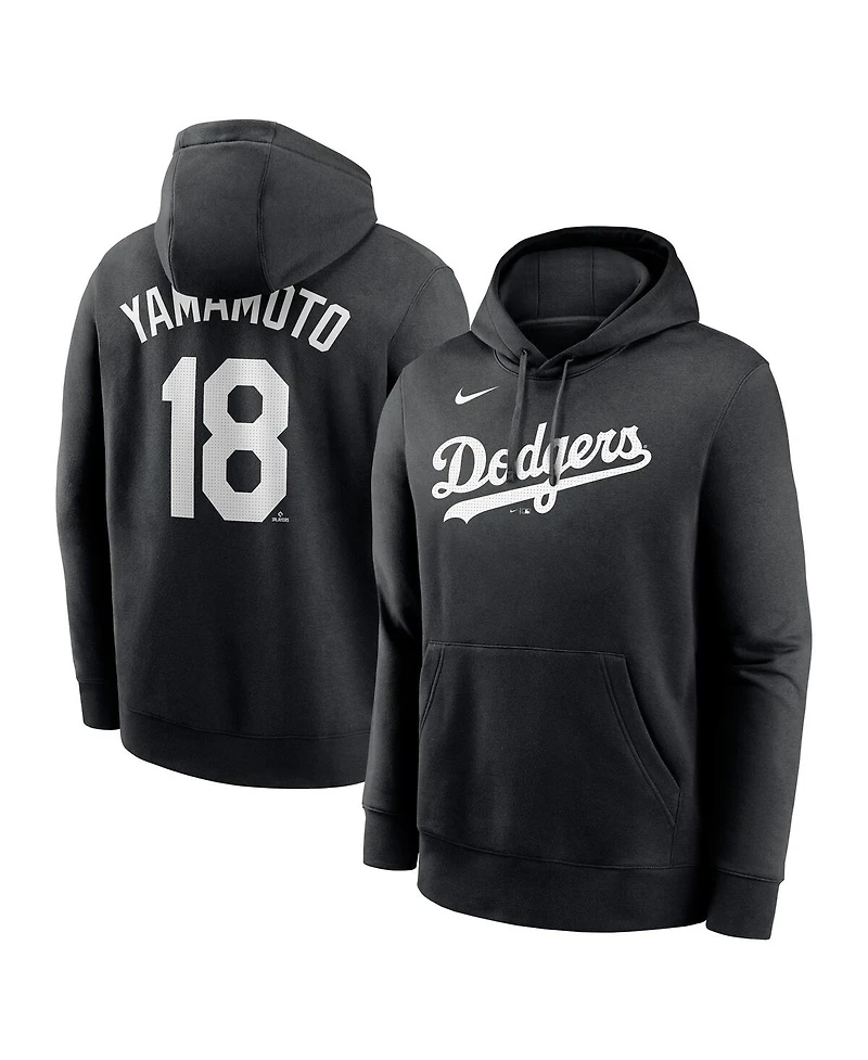 Nike Men's Yoshinobu Yamamoto Black Los Angeles Dodgers Player Name Number Club Fleece Pullover Hoodie