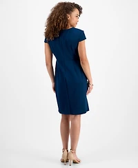 Connected Petite Keyhole-Neck Short-Sleeve Dress