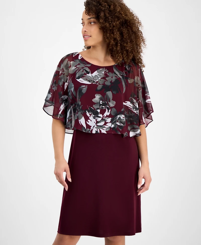 Connected Petite Floral Cape-Overlay Sheath Dress