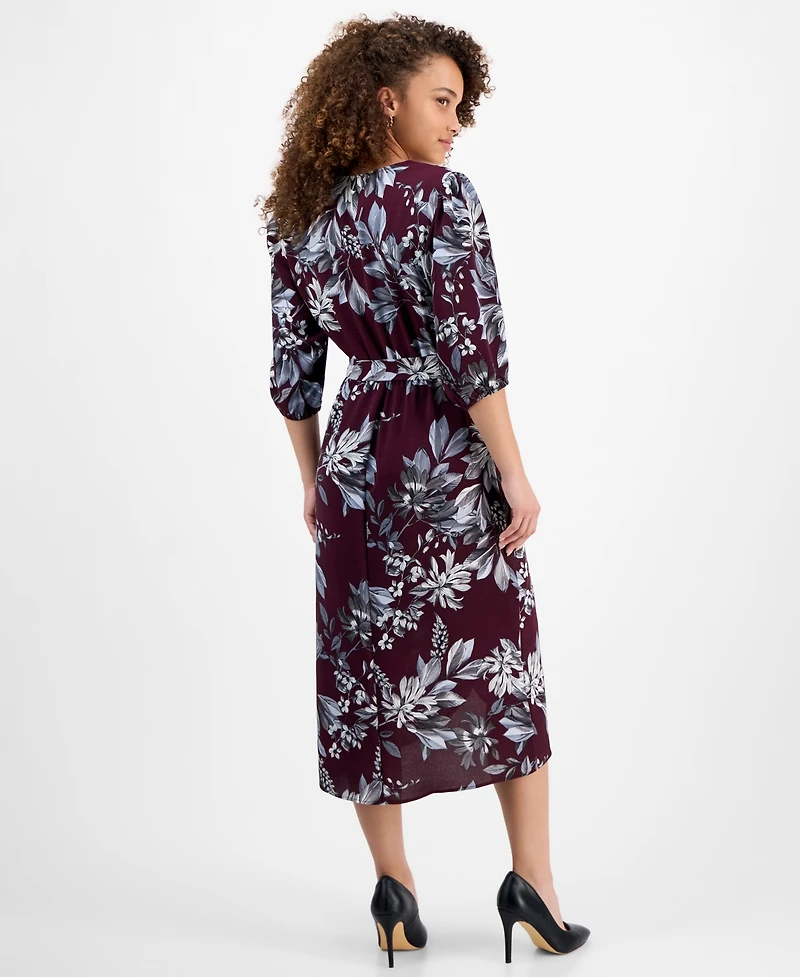 Connected Petite Printed Wrap Midi Dress