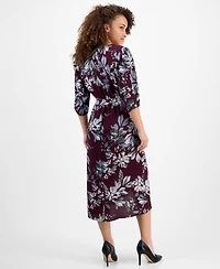Connected Petite Printed Wrap Midi Dress
