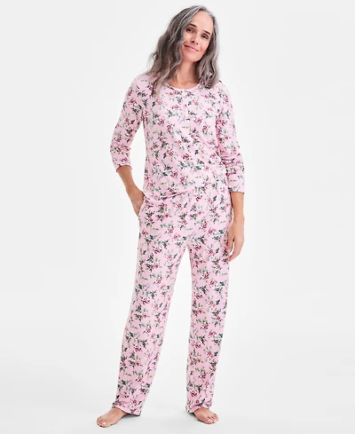 Charter Club Women's 2-Pc. Printed Long-Sleeve Packaged Pajamas Set, Created for Macy's