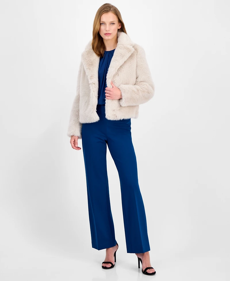 Anne Klein Petite Notch-Collar Crop Faux-Fur Jacket