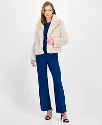 Anne Klein Petite Notch-Collar Crop Faux-Fur Jacket