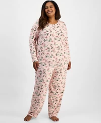 Charter Club Plus Long-Sleeve Henley Knit Pajama Set