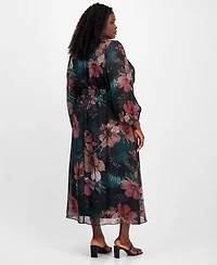 Robbie Bee Plus Floral-Print Faux-Wrap Dress