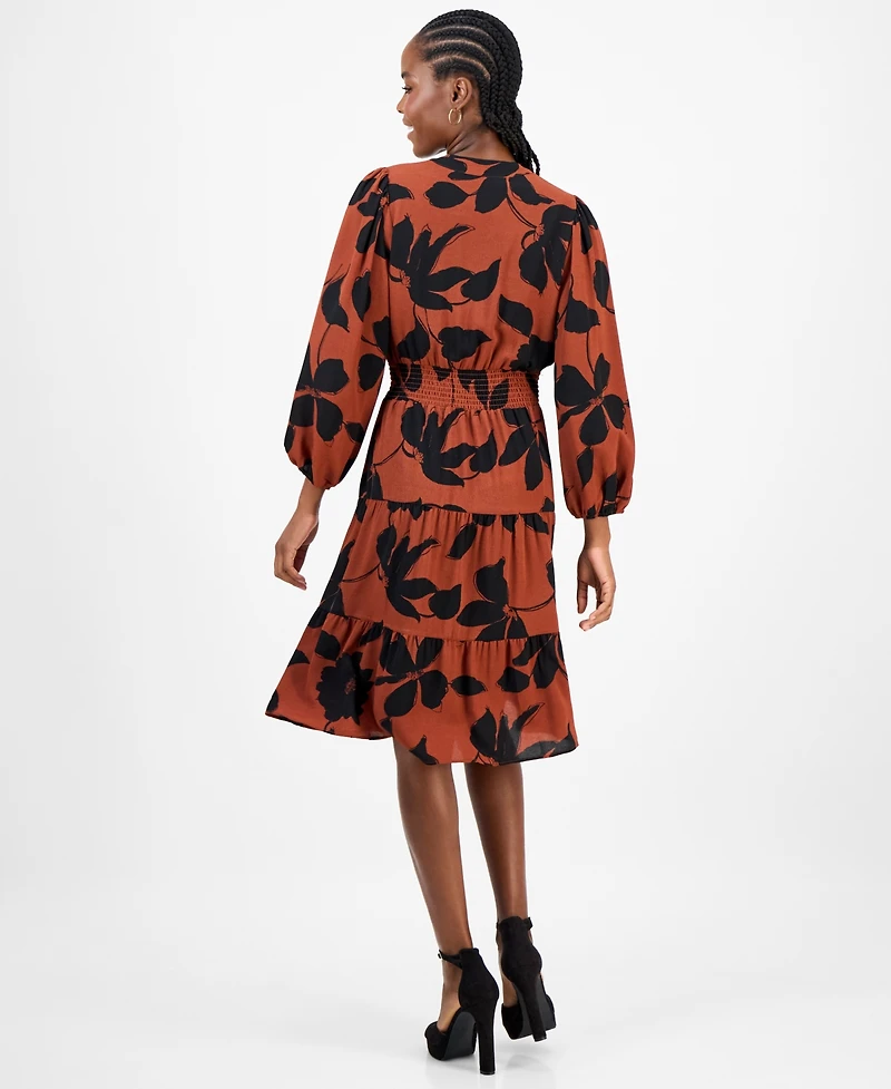 Robbie Bee Petite Floral-Print Tiered Midi Dress