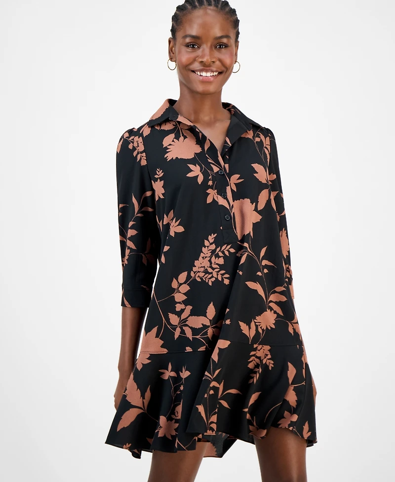 Robbie Bee Petite Printed Button-Front Shift Dress