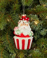 Holiday Lane Sugar Plum Glass Santa Cupcake Ornament, Macy's Exclusive