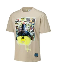 Freeze Max Men's Tan Batman Comics Spray Paint Loose Fit T-Shirt