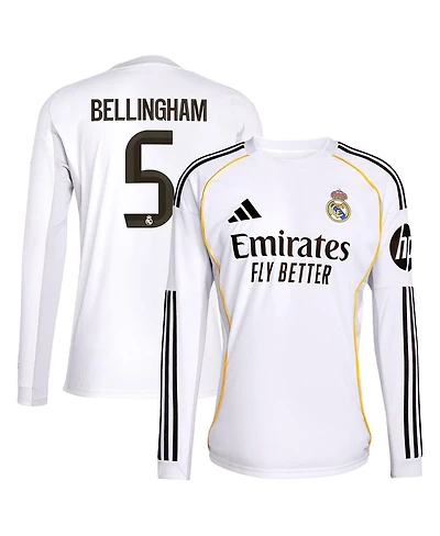 Adidas Men's Jude Bellingham White Real Madrid 2025/26 Home Replica Long Sleeve Jersey