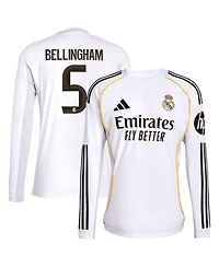 Adidas Men's Jude Bellingham White Real Madrid 2025/26 Home Replica Long Sleeve Jersey
