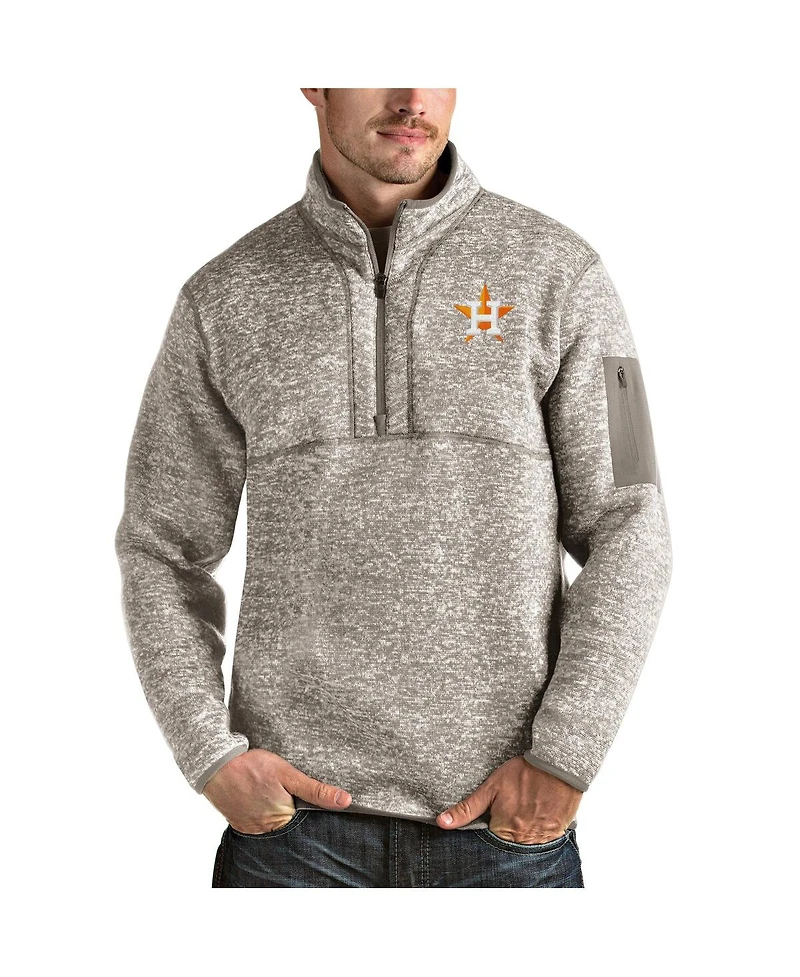 Antigua Men's Oatmeal Houston Astros Fortune Quarter-Zip Pullover Jacket