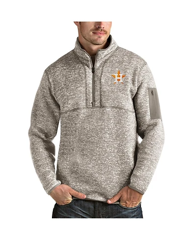 Antigua Men's Oatmeal Houston Astros Fortune Quarter-Zip Pullover Jacket