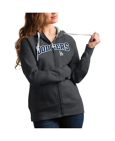 Antigua Women's Charcoal Los Angeles Dodgers Team Logo Victory Full-Zip Hoodie
