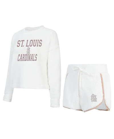 Concepts Sport Women's 2-Piece White St. Louis Cardinals Painter Sherpa Long Sleeve Top and Shorts Set