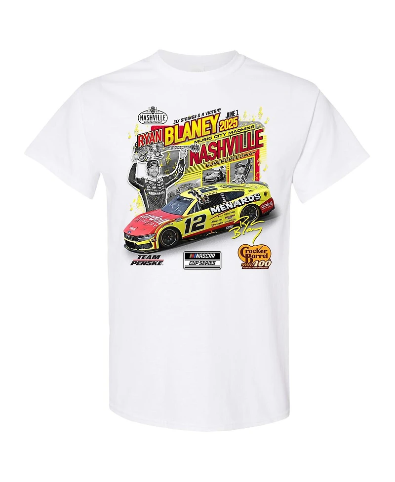 Checkered Flag Sports Men's White Ryan Blaney 2025 Barrel 400 Race Winner T-Shirt