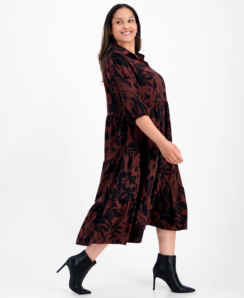 Sandra Darren Plus 3/4-Sleeve Tiered Midi Dress