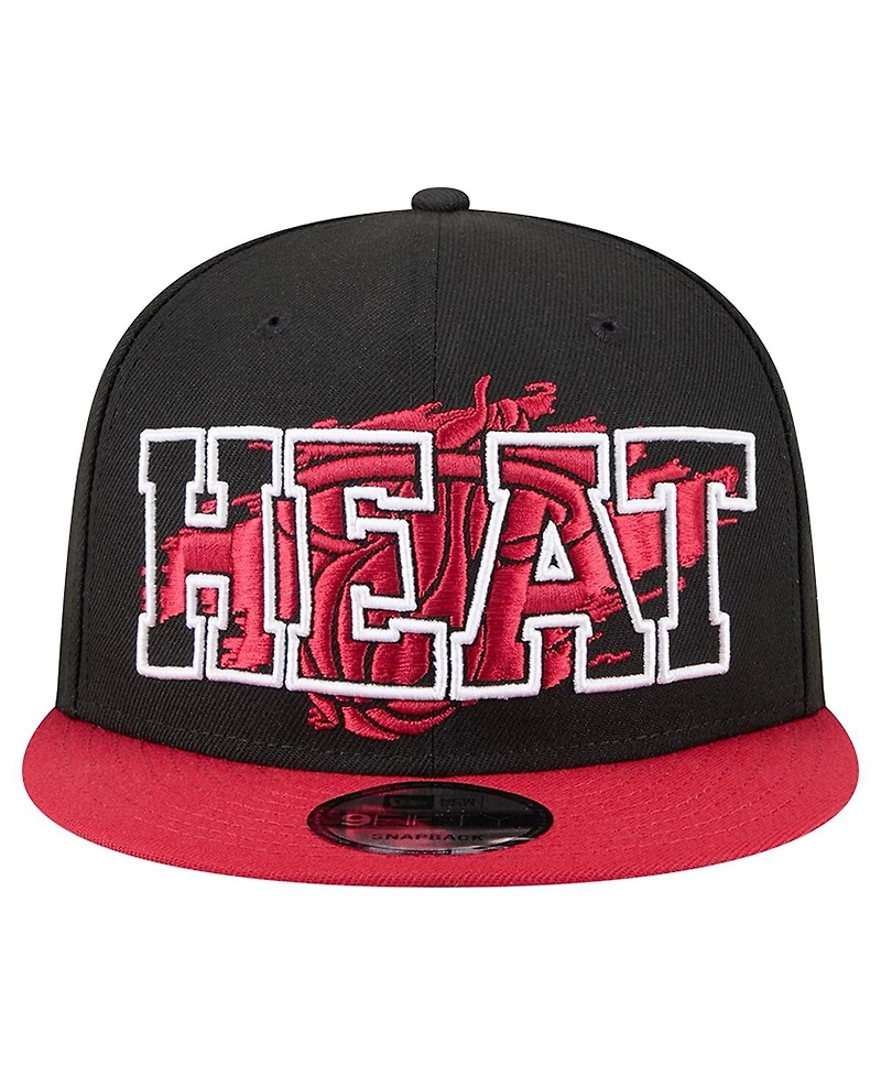 New Era Men's Black/Red Miami Heat Sport Night Splatter 2-Tone 9FIFTY Snapback Hat