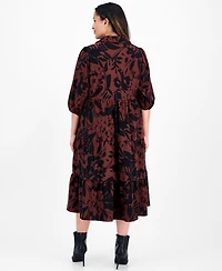 Sandra Darren Plus 3/4-Sleeve Tiered Midi Dress