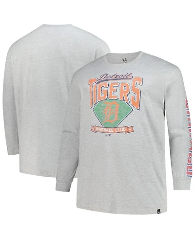 '47 Brand Men's Gray Detroit Tigers Big Tall Distressed Franklin Long Sleeve T-Shirt