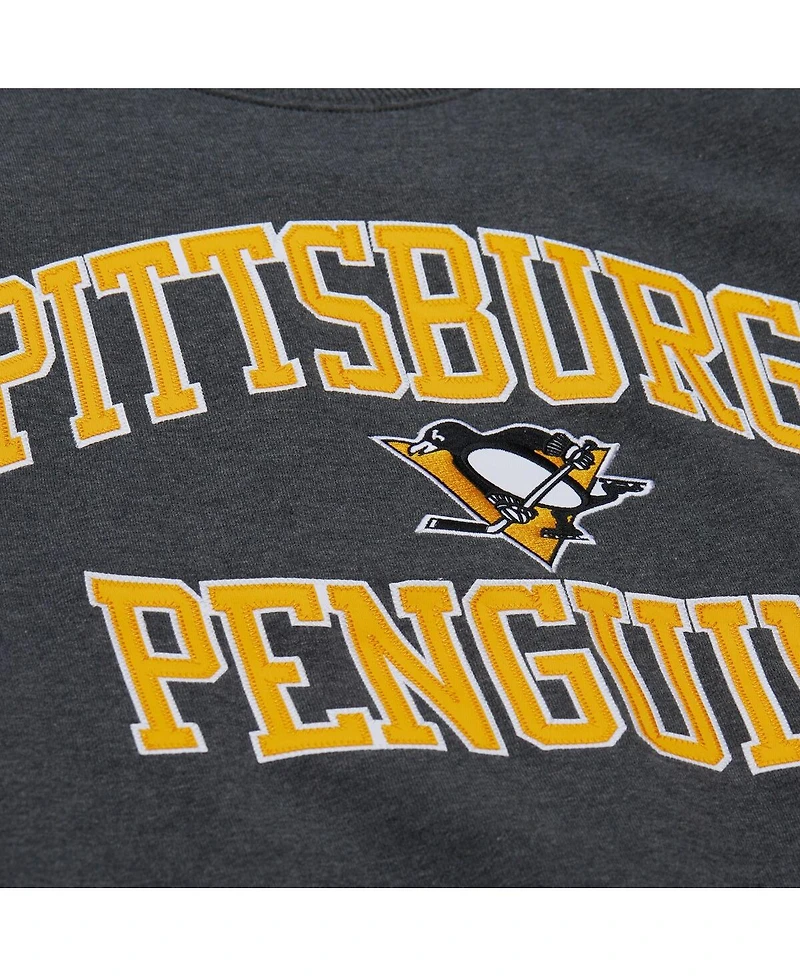 Mitchell & Ness Men's Heather Charcoal Pittsburgh Penguins Playoff Win Fleece Pullover Sweatshirt