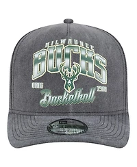 New Era Men's Charcoal Milwaukee Bucks Throwback Washed Pre-Curved 9FIFTY Snapback Hat