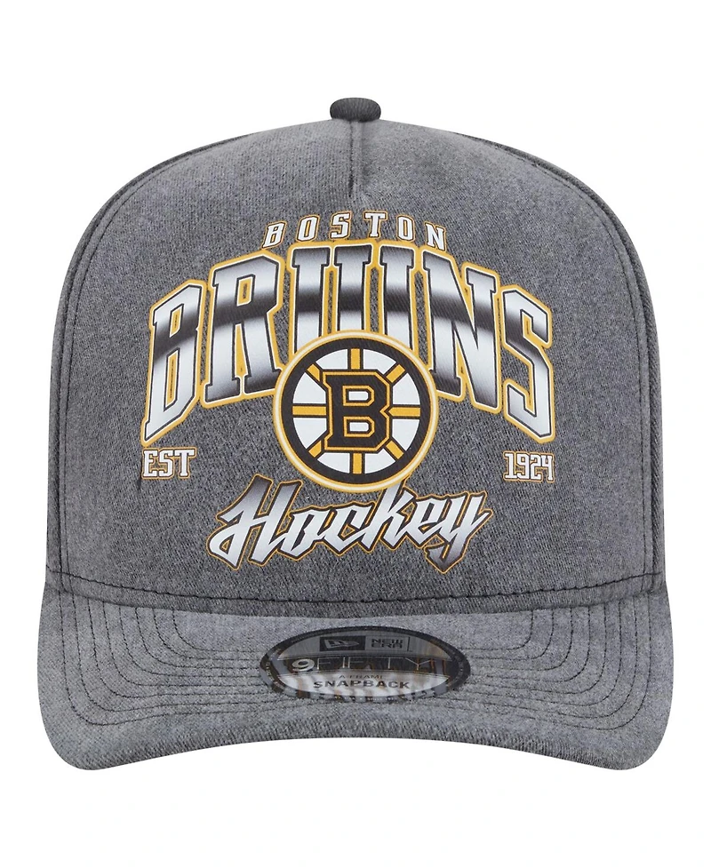 New Era Men's Charcoal Boston Bruins Throwback Washed A-Frame Pre-Curved 9FIFTY Snapback Hat