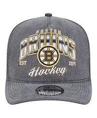 New Era Men's Charcoal Boston Bruins Throwback Washed A-Frame Pre-Curved 9FIFTY Snapback Hat