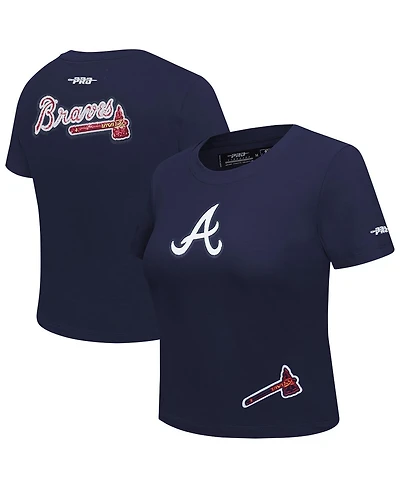 Pro Standard Women's Navy Atlanta Braves Game Day Classics Baby Doll Cropped T-Shirt