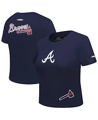 Pro Standard Women's Navy Atlanta Braves Game Day Classics Baby Doll Cropped T-Shirt