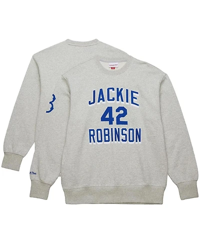 Mitchell & Ness Men's Jackie Robinson Heather Gray Brooklyn Dodgers Legends Collection Vintage Logo Name Number Fleece Pullover Sweatshirt