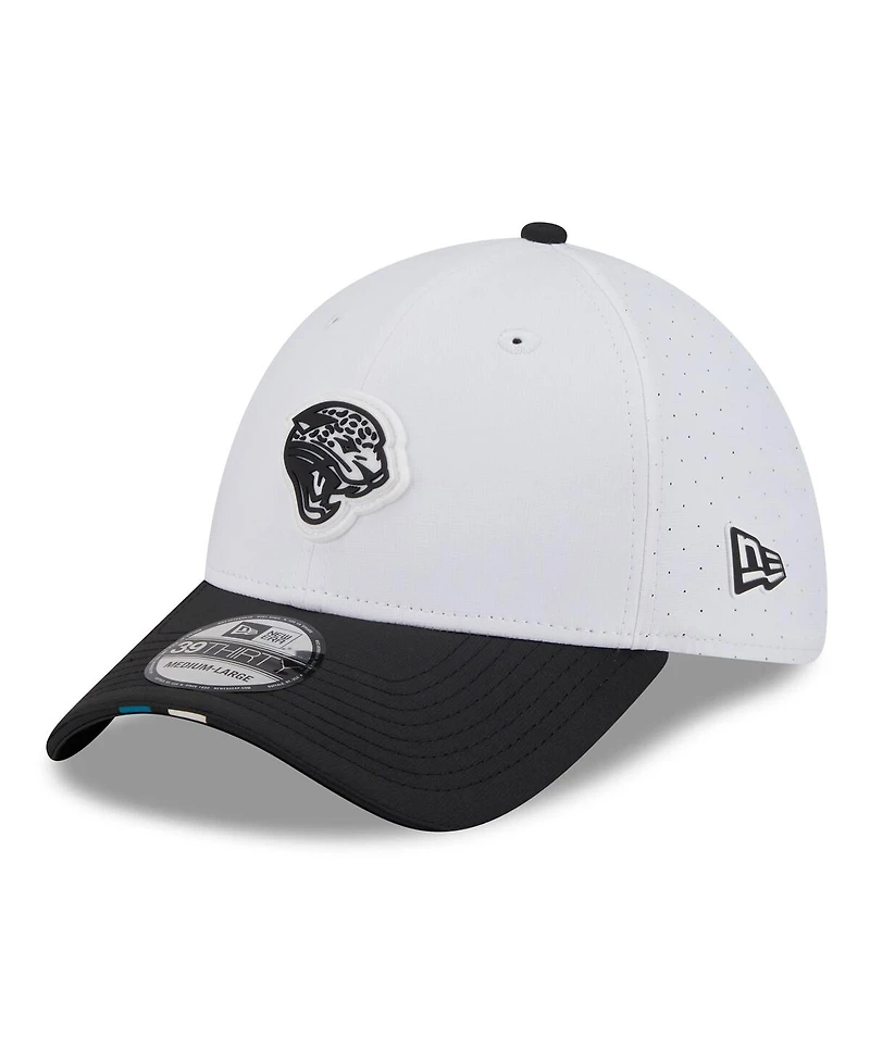 New Era Men's White/Black Jacksonville Jaguars 2025 Nfl Training Camp Throwback Logo 39THIRTY Flex Hat