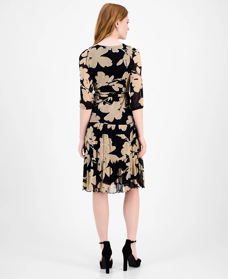 Sandra Darren Petite Printed Tiered-Hem Midi Dress