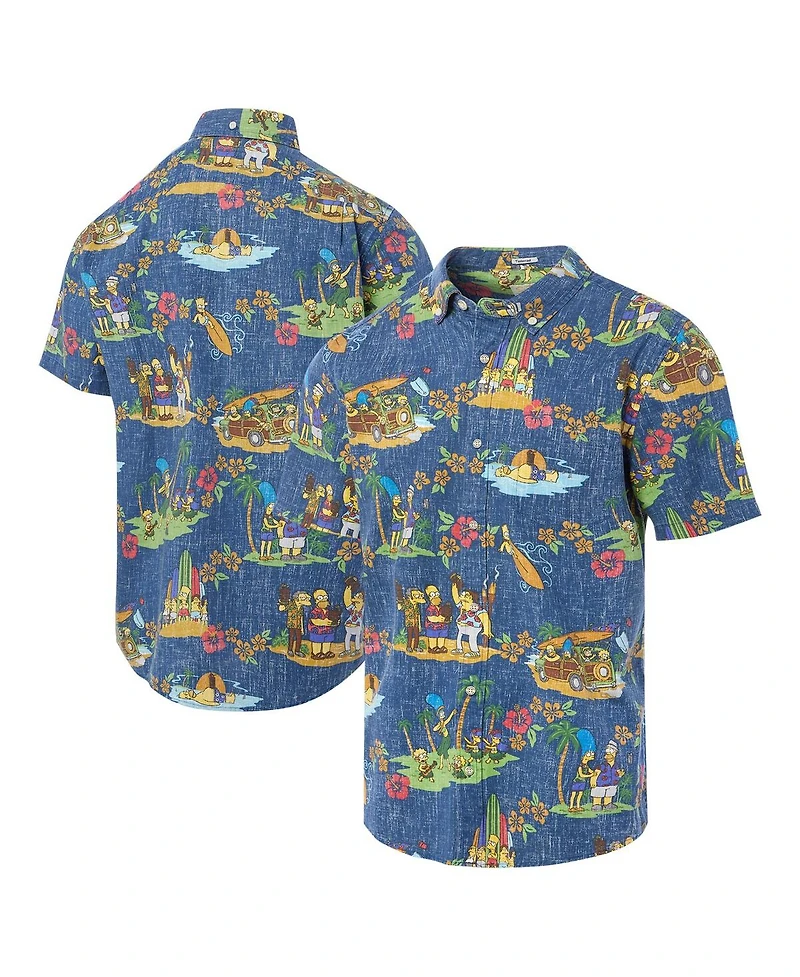 Reyn Spooner Men's Navy The Simpsons Hawaiian Vacation Tailored Button-Down Shirt