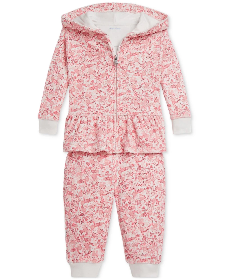 Polo Ralph Lauren Baby Girls Floral Velour Hoodie & Pant Set
