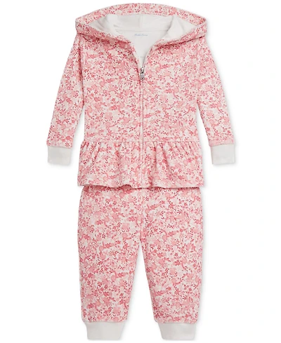 Polo Ralph Lauren Baby Girls Floral Velour Hoodie & Pant Set
