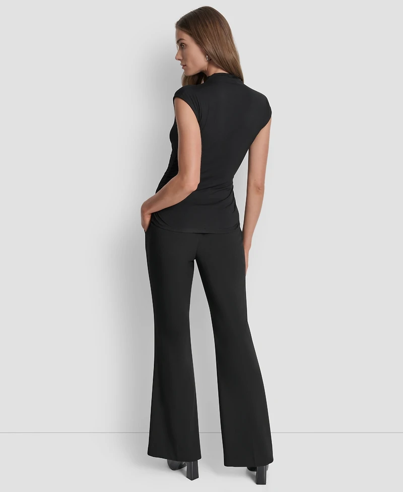 Dkny Women's Mock-Neck Sleeveless Side-ruched Knit Top, Regular & Petite