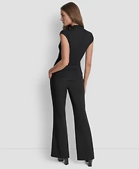 Dkny Women's Mock-Neck Sleeveless Side-ruched Knit Top, Regular & Petite