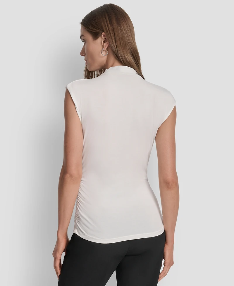 Dkny Women's Mock-Neck Sleeveless Side-ruched Knit Top, Regular & Petite