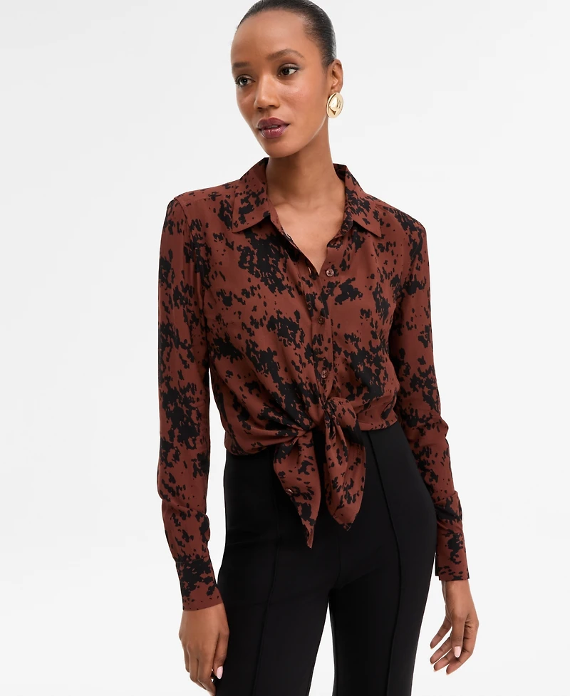 I.n.c. International Concepts Women's Printed Button-Front Shirt, Macy's Exclusive