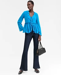 I.n.c. International Concepts Women's Printed Ruffle-Collar Top, Macy's Exclusive
