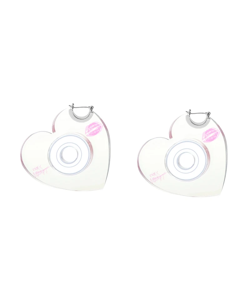 Betsey Johnson Rhodium Straight Heart Cd Hoop Earrings