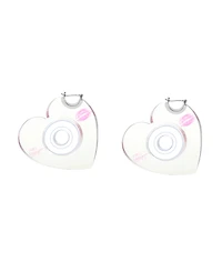 Betsey Johnson Rhodium Straight Heart Cd Hoop Earrings